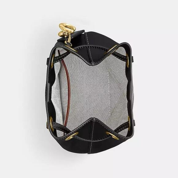 NWT Coach Jade Drawstring Bag Brass/Black CER84 Natural grain nappa leather